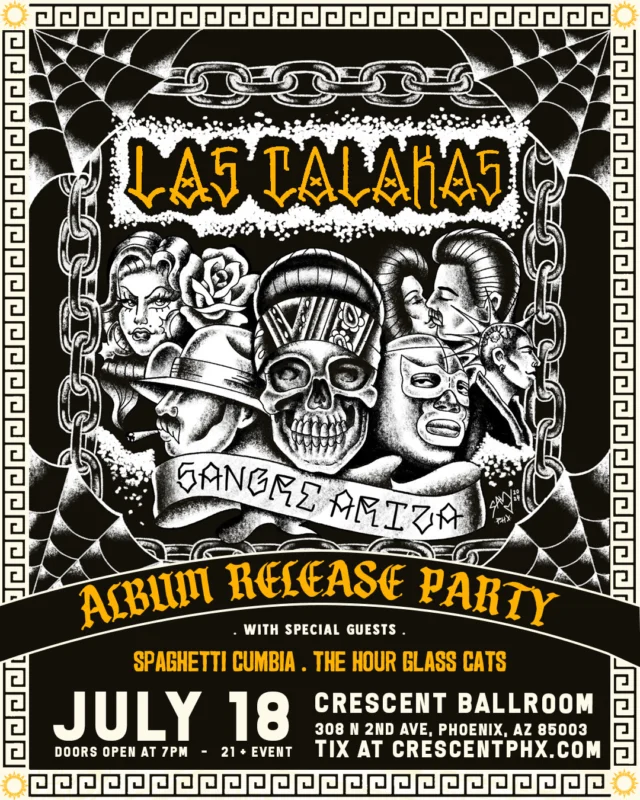 we're dancing all night on july 18th! phoenix’s favorite cumbia fusion band @lascalakas hit the crescent stage with @thehourglasscats + @spaghetticumbia! ⁠
⁠
$20 adv, link in bio⁠